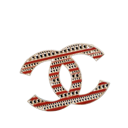 Gold Chanel Gold Plated Enamel CC Brooch