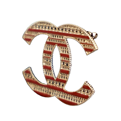 Gold Chanel Gold Plated Enamel CC Brooch