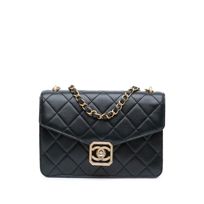 Chanel Sac Quilted Lambskin Crystal Geometric CC Frame Flap