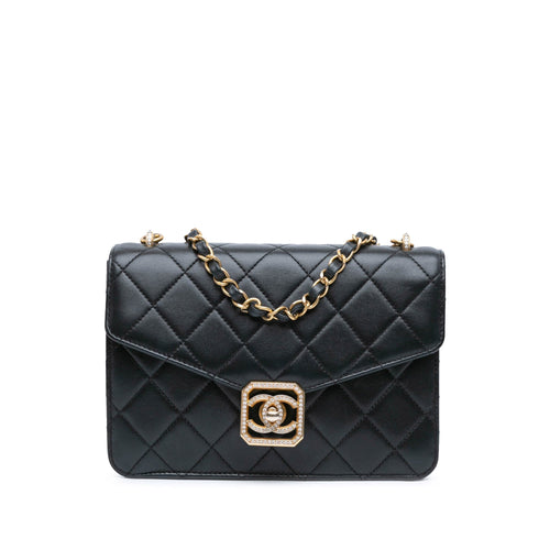 Chanel Sac Quilted Lambskin Crystal Geometric CC Frame Flap