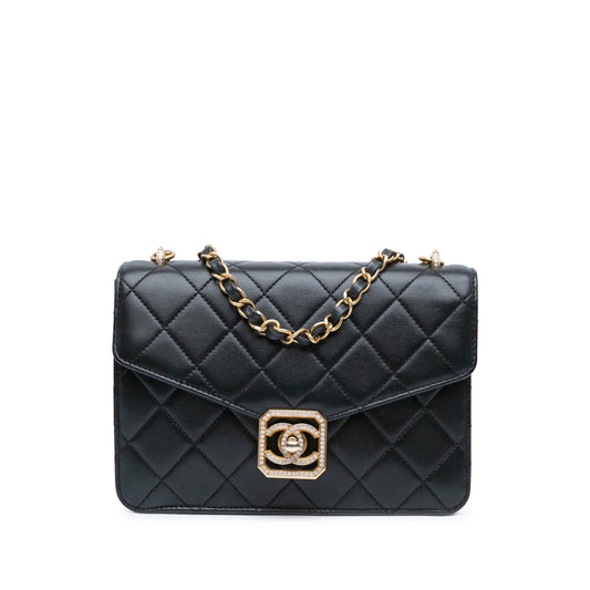 Chanel Sac Quilted Lambskin Crystal Geometric CC Frame Flap