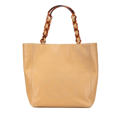 Brown Chanel CC Caviar Tortoise Chain Tote Bag