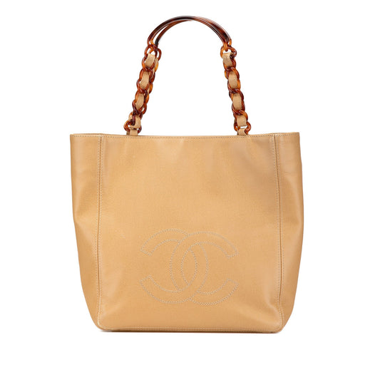 Brown Chanel CC Caviar Tortoise Chain Tote Bag