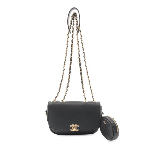 Black Chanel Quilted Calfskin Multi Pouching Flap Shoulder Bag
