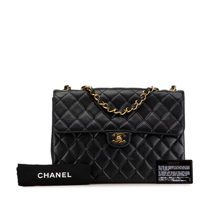 Black Chanel Jumbo Classic Lambskin Single Flap Shoulder Bag
