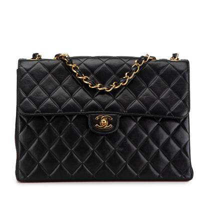 Black Chanel Jumbo Classic Lambskin Single Flap Shoulder Bag