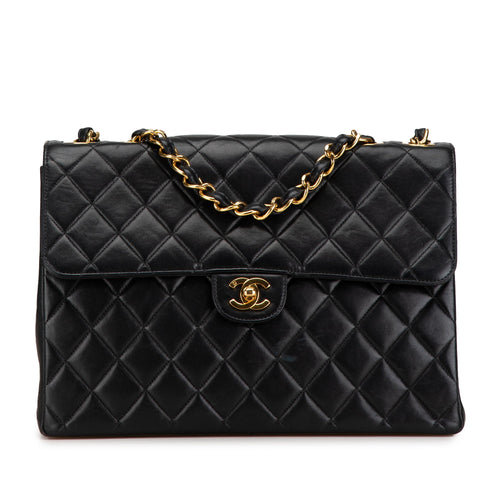 Black Chanel Jumbo Classic Lambskin Single Flap Shoulder Bag