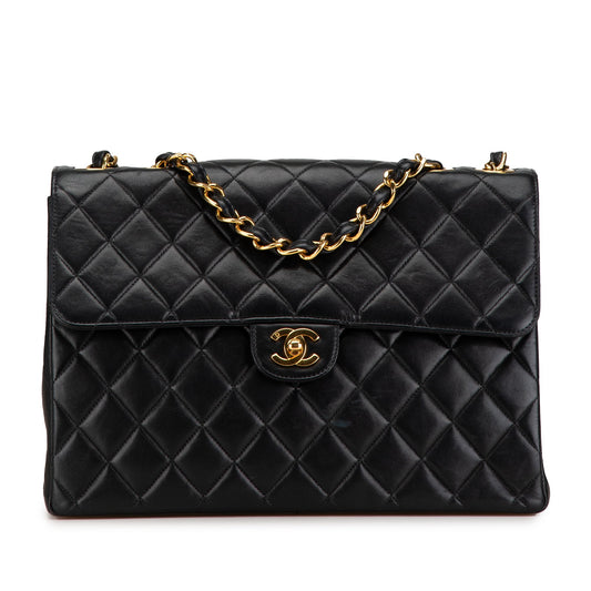 Black Chanel Jumbo Classic Lambskin Single Flap Shoulder Bag