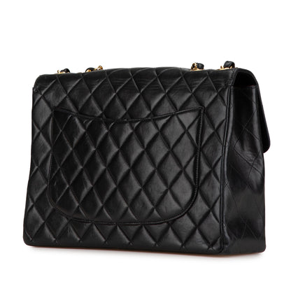 Black Chanel Jumbo Classic Lambskin Single Flap Shoulder Bag