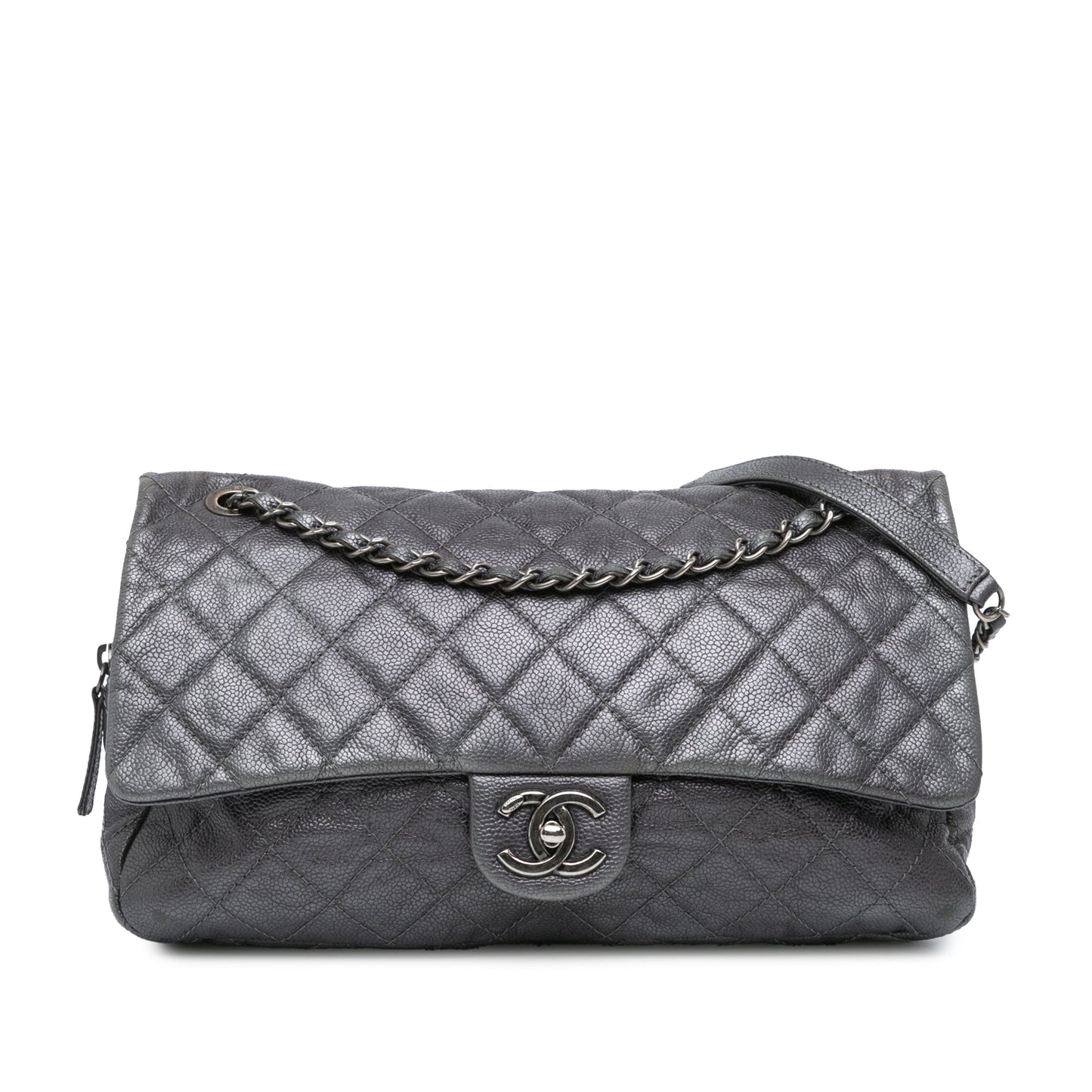 Gray Chanel Jumbo Quilted Caviar Easy Flap Shoulder Bag