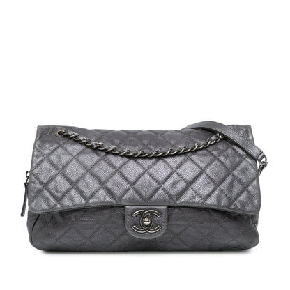 Gray Chanel Jumbo Quilted Caviar Easy Flap Shoulder Bag