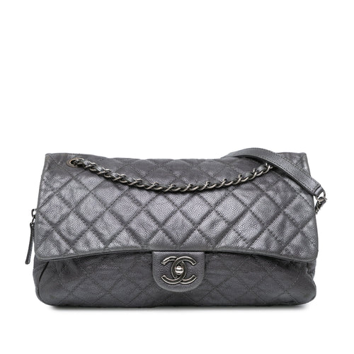 Gray Chanel Jumbo Quilted Caviar Easy Flap Shoulder Bag