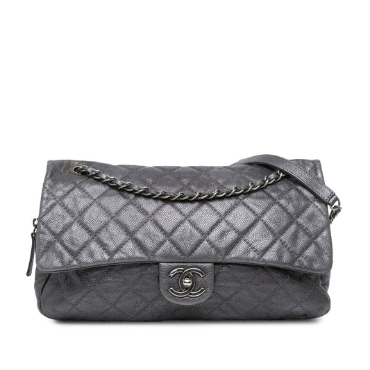 Gray Chanel Jumbo Quilted Caviar Easy Flap Shoulder Bag
