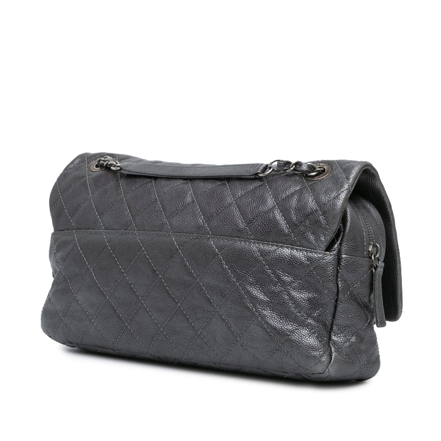 Gray Chanel Jumbo Quilted Caviar Easy Flap Shoulder Bag