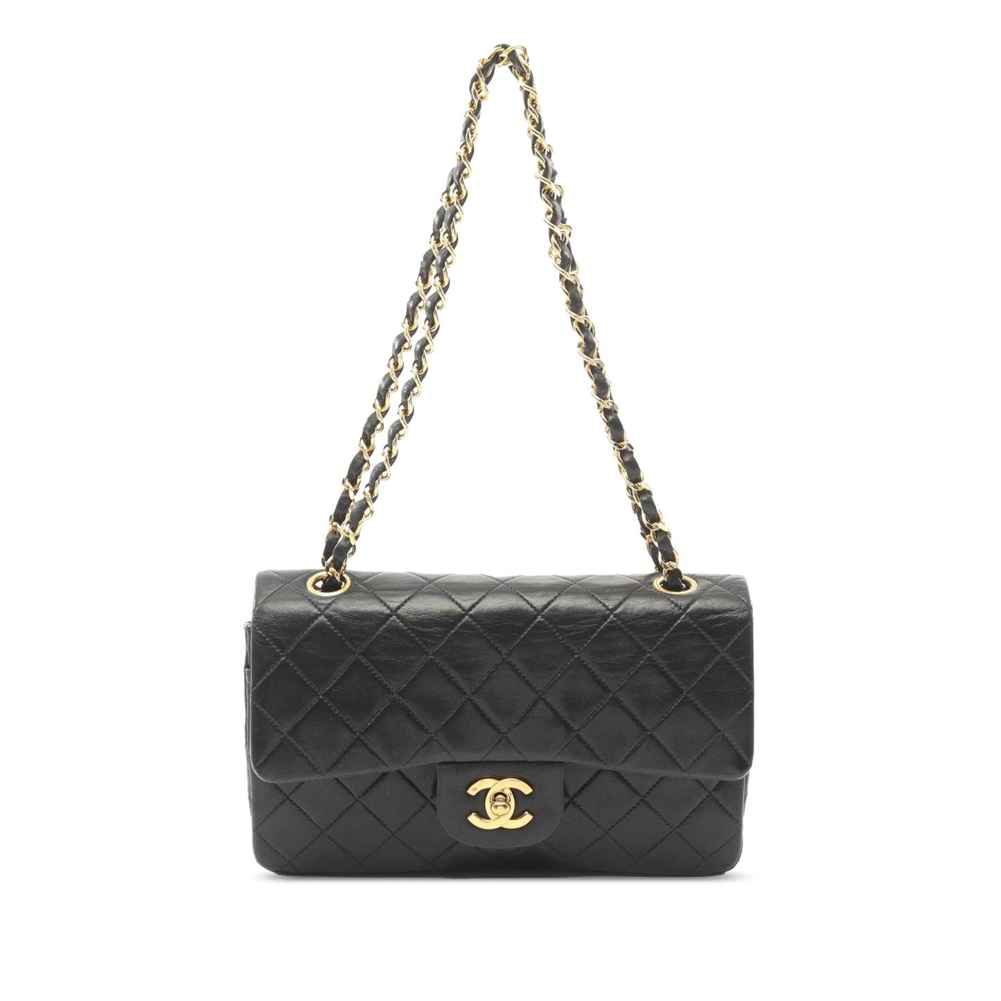 Black Chanel Small Classic Lambskin Double Flap Shoulder Bag