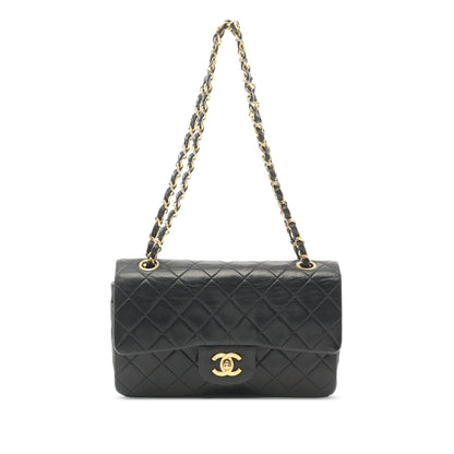 Black Chanel Small Classic Lambskin Double Flap Shoulder Bag