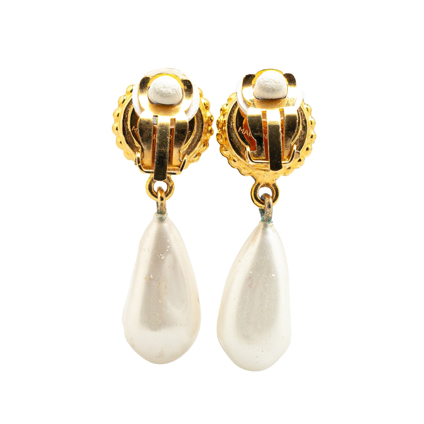 Gold Chanel Gold Plated Clover Faux Pearl Drop Earrings