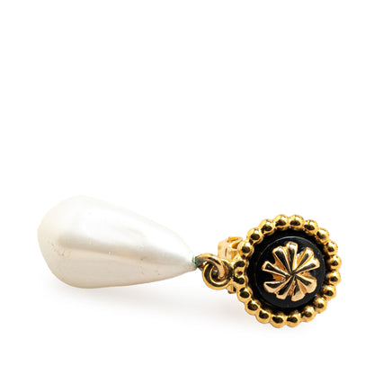 Gold Chanel Gold Plated Clover Faux Pearl Drop Earrings