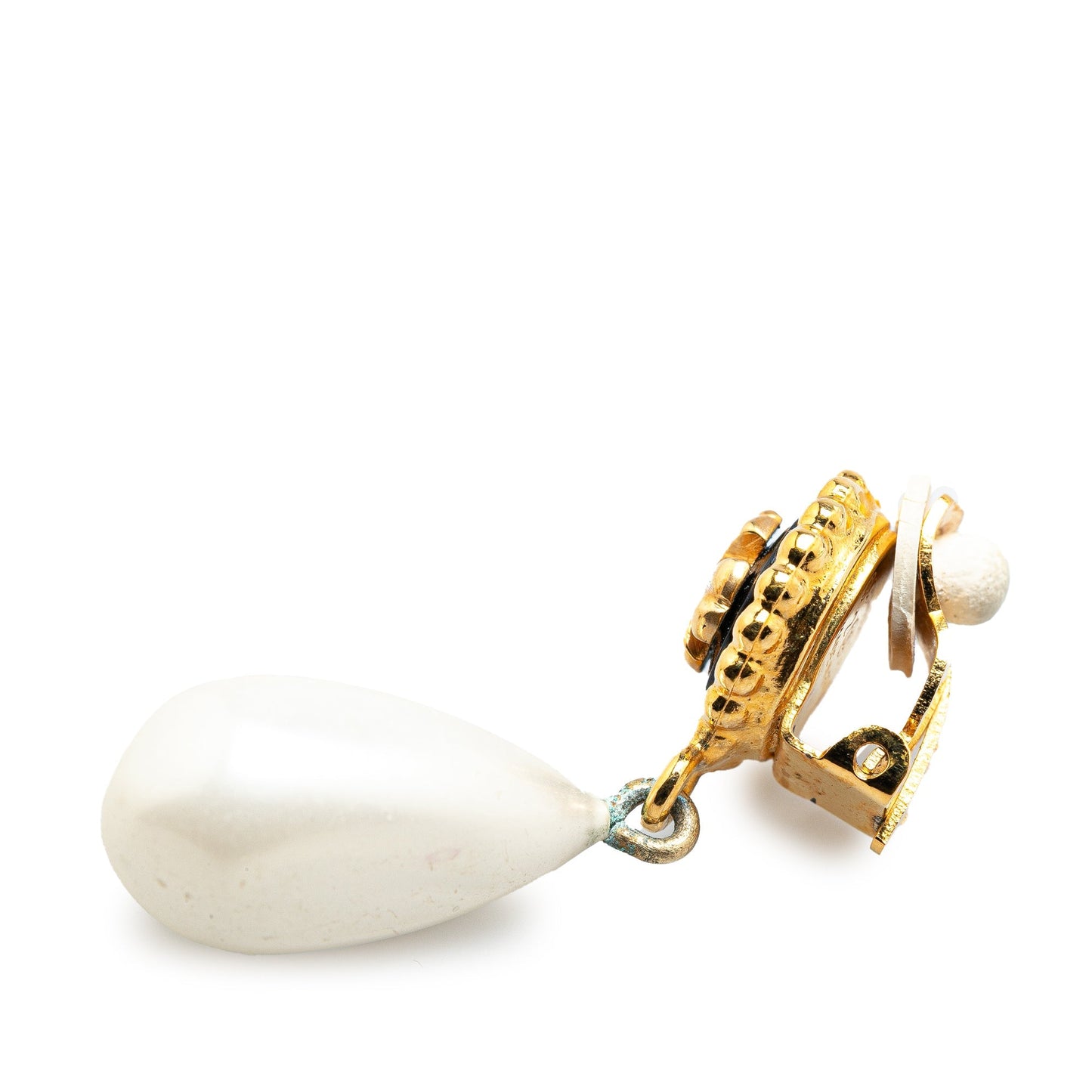 Gold Chanel Gold Plated Clover Faux Pearl Drop Earrings