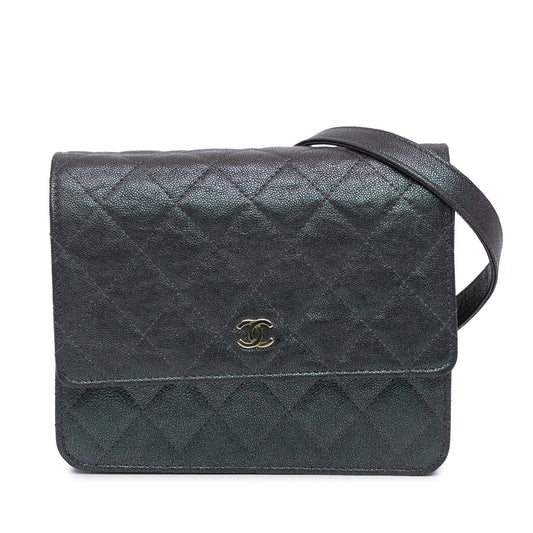 Black Chanel Quilted Caviar Square Wallet on Chain Crossbody Bag