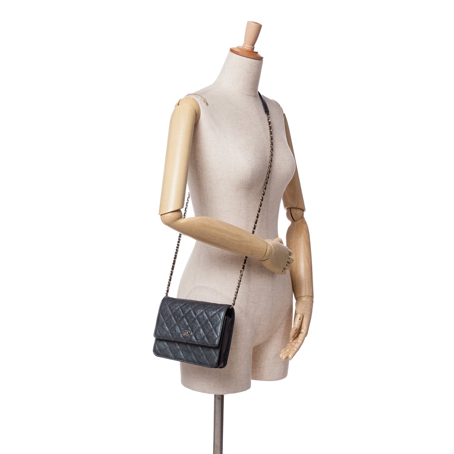 Black Chanel Quilted Caviar Square Wallet on Chain Crossbody Bag