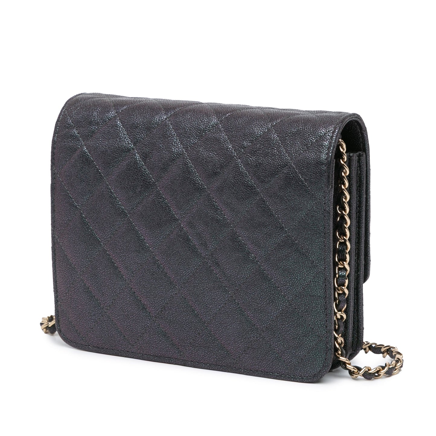 Black Chanel Quilted Caviar Square Wallet on Chain Crossbody Bag