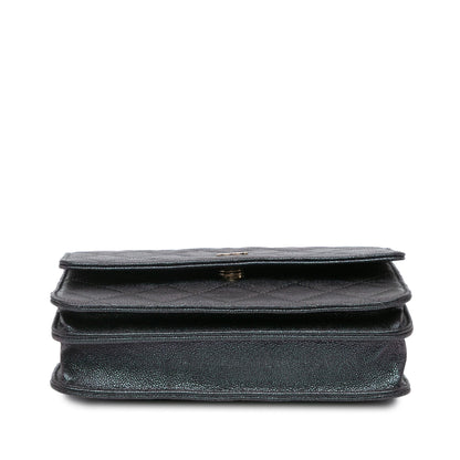 Black Chanel Quilted Caviar Square Wallet on Chain Crossbody Bag