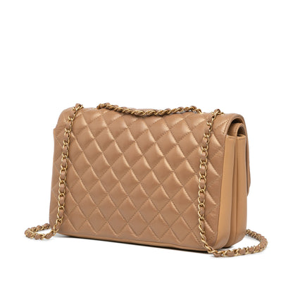 Brown Chanel Medium Quilted Metallic Lambskin CC Chic Double Flap Shoulder Bag