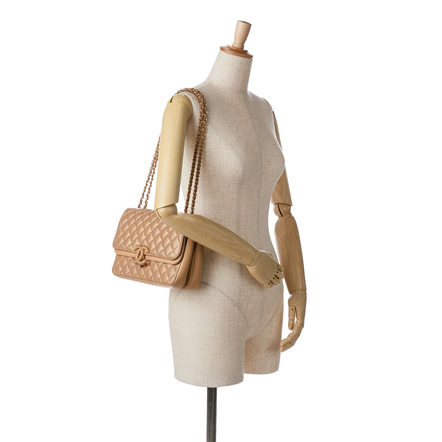 Brown Chanel Medium Quilted Metallic Lambskin CC Chic Double Flap Shoulder Bag