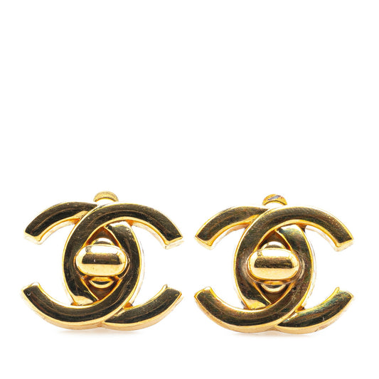 Gold Chanel Gold Plated CC Turnlock Clip On Earrings