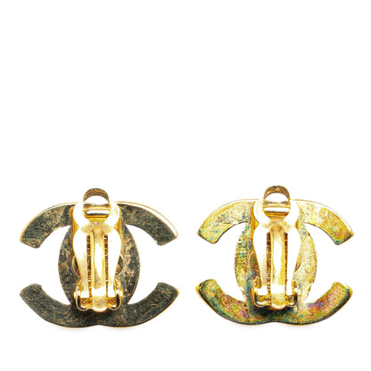 Gold Chanel Gold Plated CC Turnlock Clip On Earrings