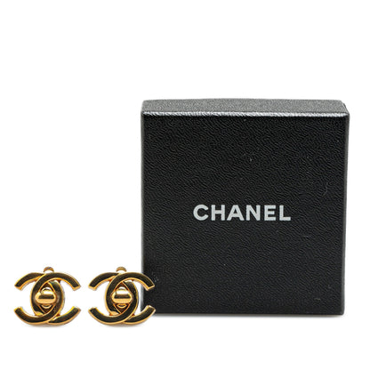 Gold Chanel Gold Plated CC Turnlock Clip On Earrings