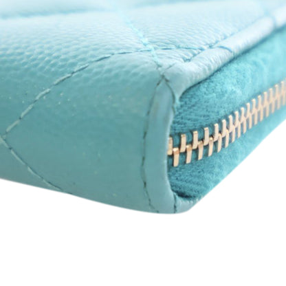 Blue Chanel CC Quilted Caviar Zip Coin Purse Small Wallets