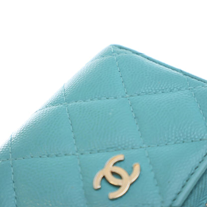 Blue Chanel CC Quilted Caviar Zip Coin Purse Small Wallets