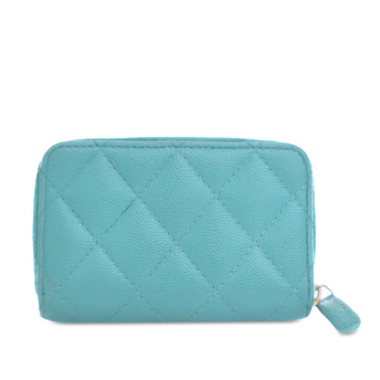 Blue Chanel CC Quilted Caviar Zip Coin Purse Small Wallets