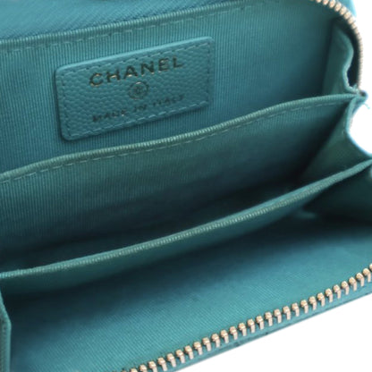 Blue Chanel CC Quilted Caviar Zip Coin Purse Small Wallets