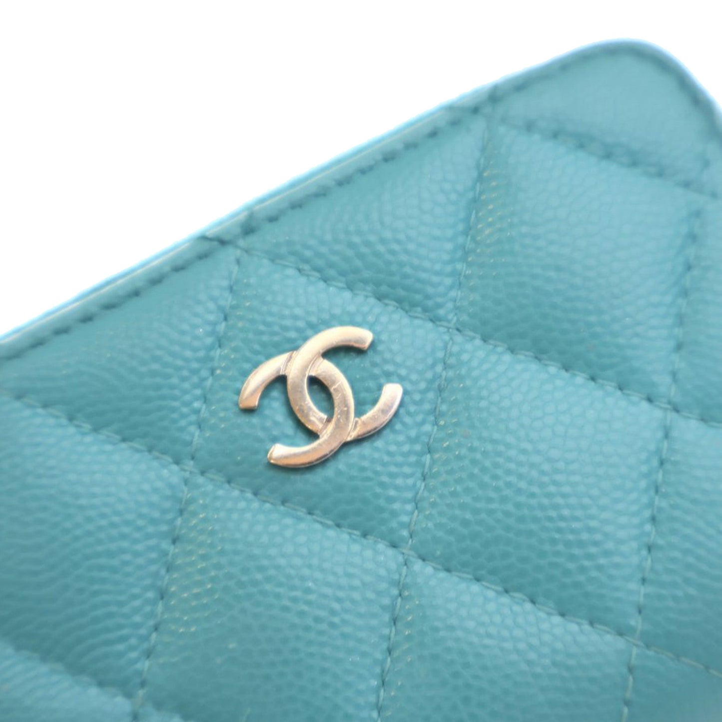 Blue Chanel CC Quilted Caviar Zip Coin Purse Small Wallets