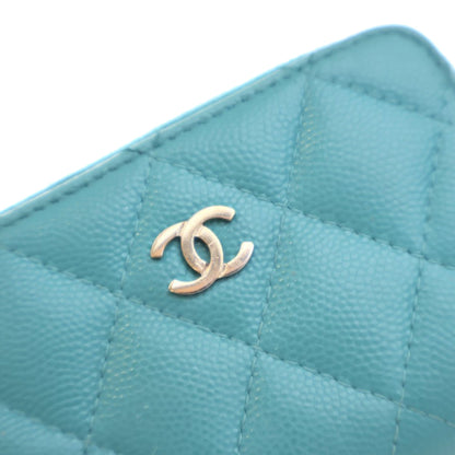Blue Chanel CC Quilted Caviar Zip Coin Purse Small Wallets