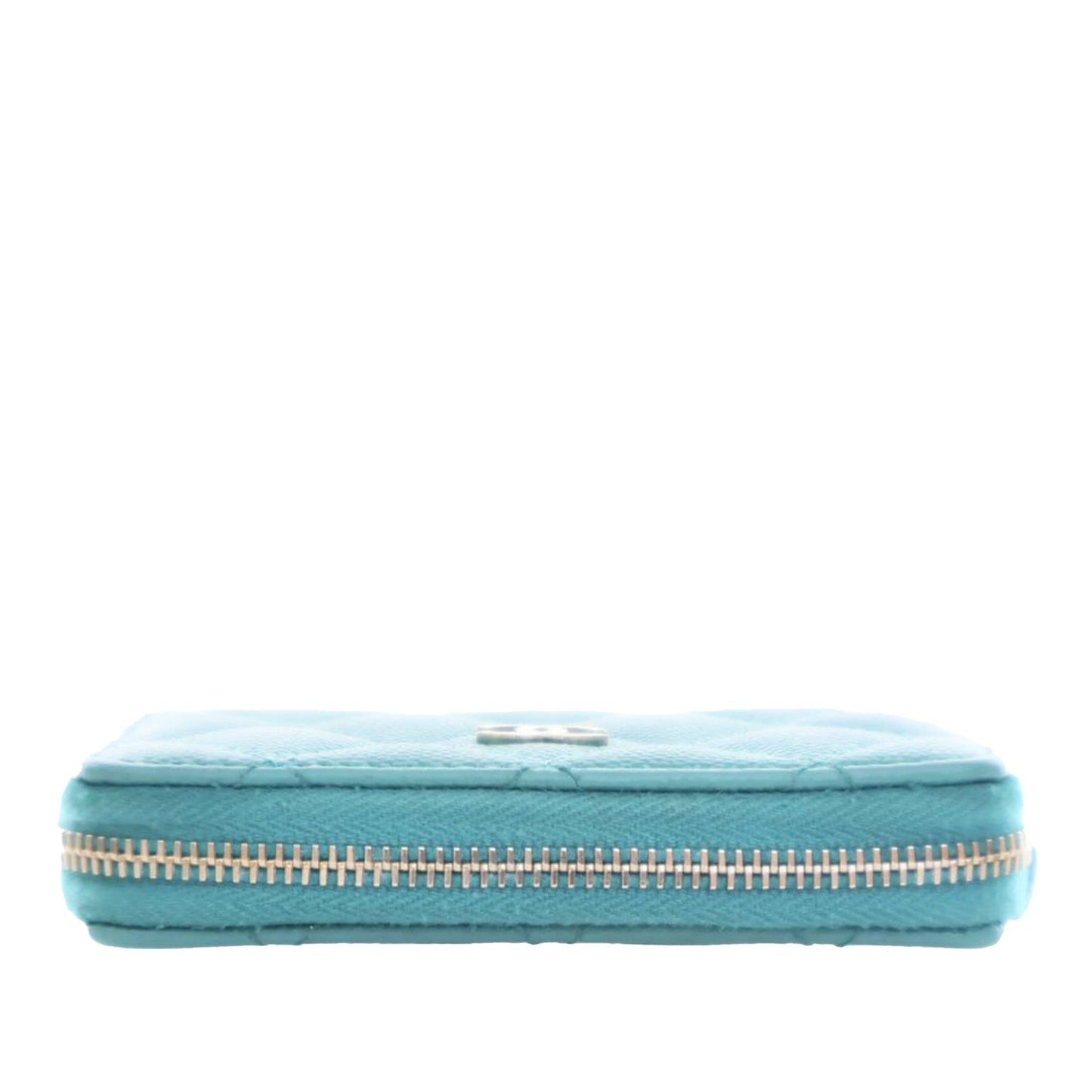 Blue Chanel CC Quilted Caviar Zip Coin Purse Small Wallets