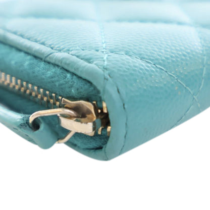 Blue Chanel CC Quilted Caviar Zip Coin Purse Small Wallets