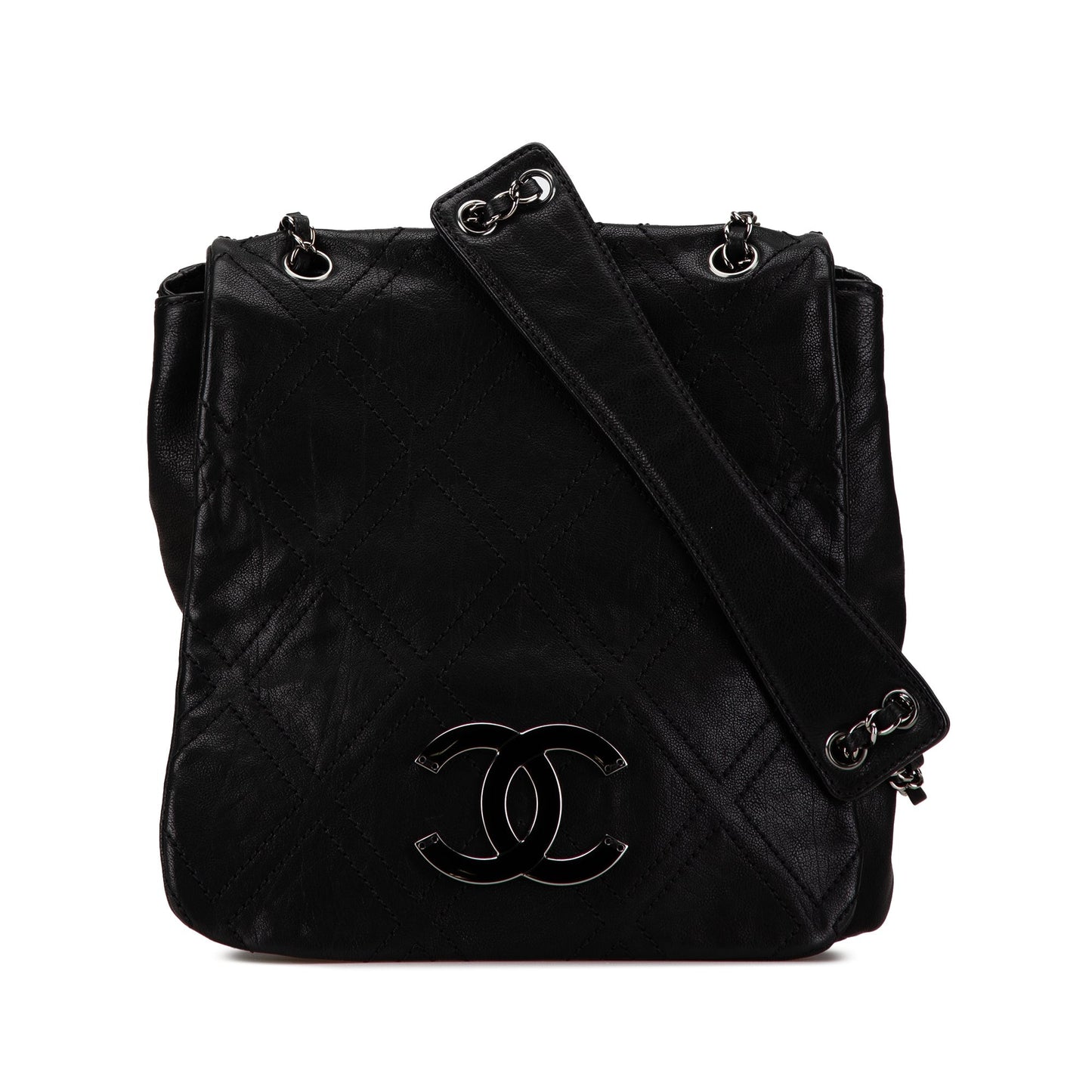 Black Chanel Quilted Calfskin Double Stitch Crossbody