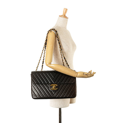 Brown Chanel Maxi XL Chevron Lambskin Single Flap Shoulder Bag