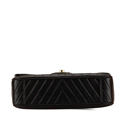 Brown Chanel Maxi XL Chevron Lambskin Single Flap Shoulder Bag