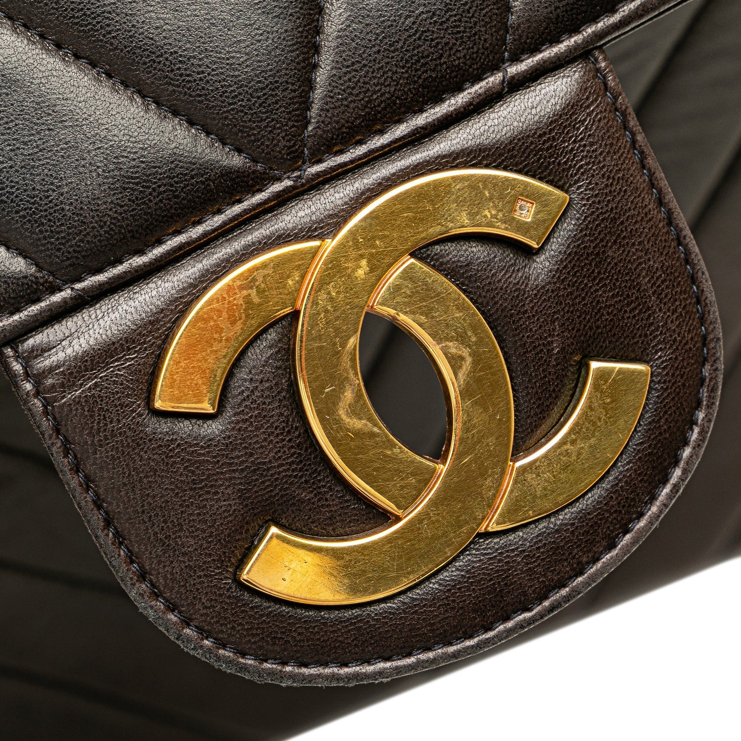Brown Chanel Maxi XL Chevron Lambskin Single Flap Shoulder Bag
