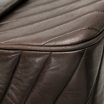 Brown Chanel Maxi XL Chevron Lambskin Single Flap Shoulder Bag