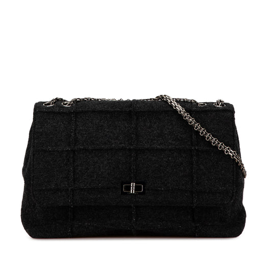 Black Chanel Jumbo Chocolate Bar Wool Identification Mademoiselle Flap Shoulder Bag