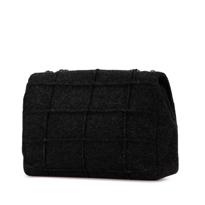 Black Chanel Jumbo Chocolate Bar Wool Identification Mademoiselle Flap Shoulder Bag