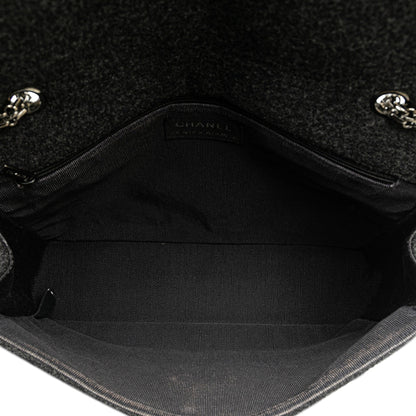 Black Chanel Jumbo Chocolate Bar Wool Identification Mademoiselle Flap Shoulder Bag
