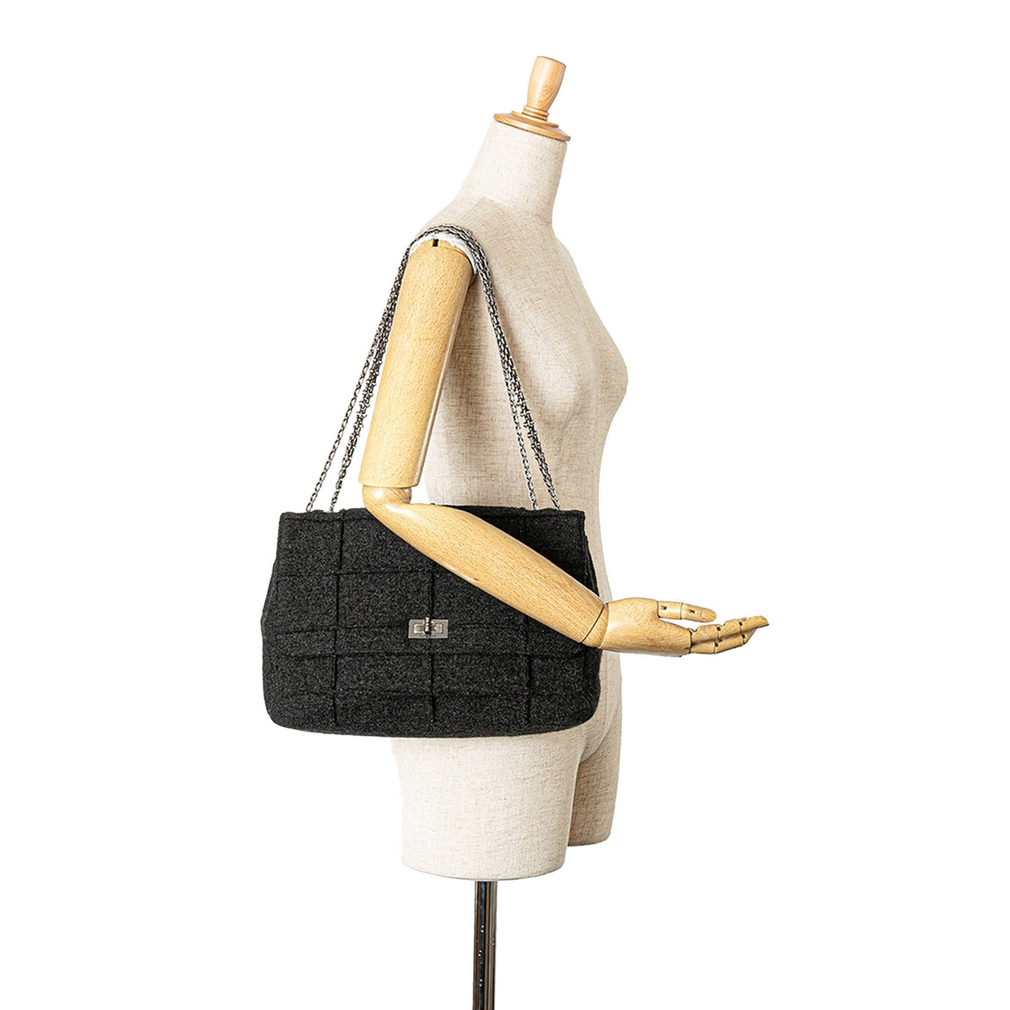 Black Chanel Jumbo Chocolate Bar Wool Identification Mademoiselle Flap Shoulder Bag
