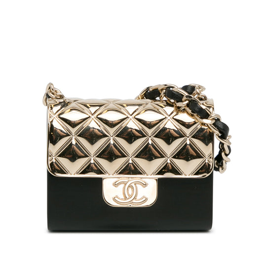 Black Chanel Metal And Resin Chain Flap Pendant Necklace